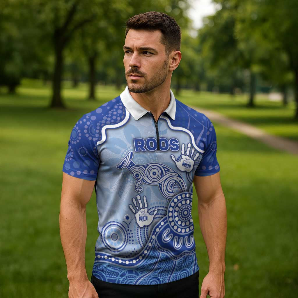 Custom Roos Football Zipper Polo Shirt Aboriginal Dot Art Pattern