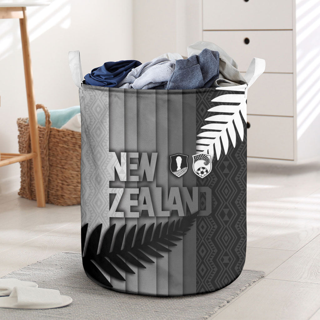 New Zealand Football Laundry Basket Silver Fern Maori Pattern Monochrome