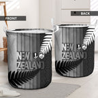 New Zealand Football Laundry Basket Silver Fern Maori Pattern Monochrome