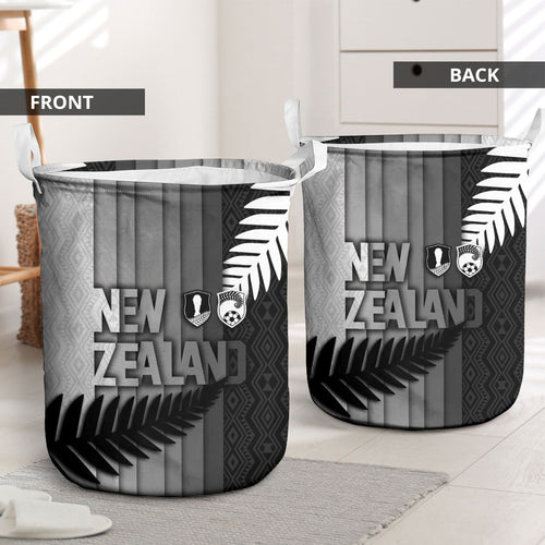New Zealand Football Laundry Basket Silver Fern Maori Pattern Monochrome
