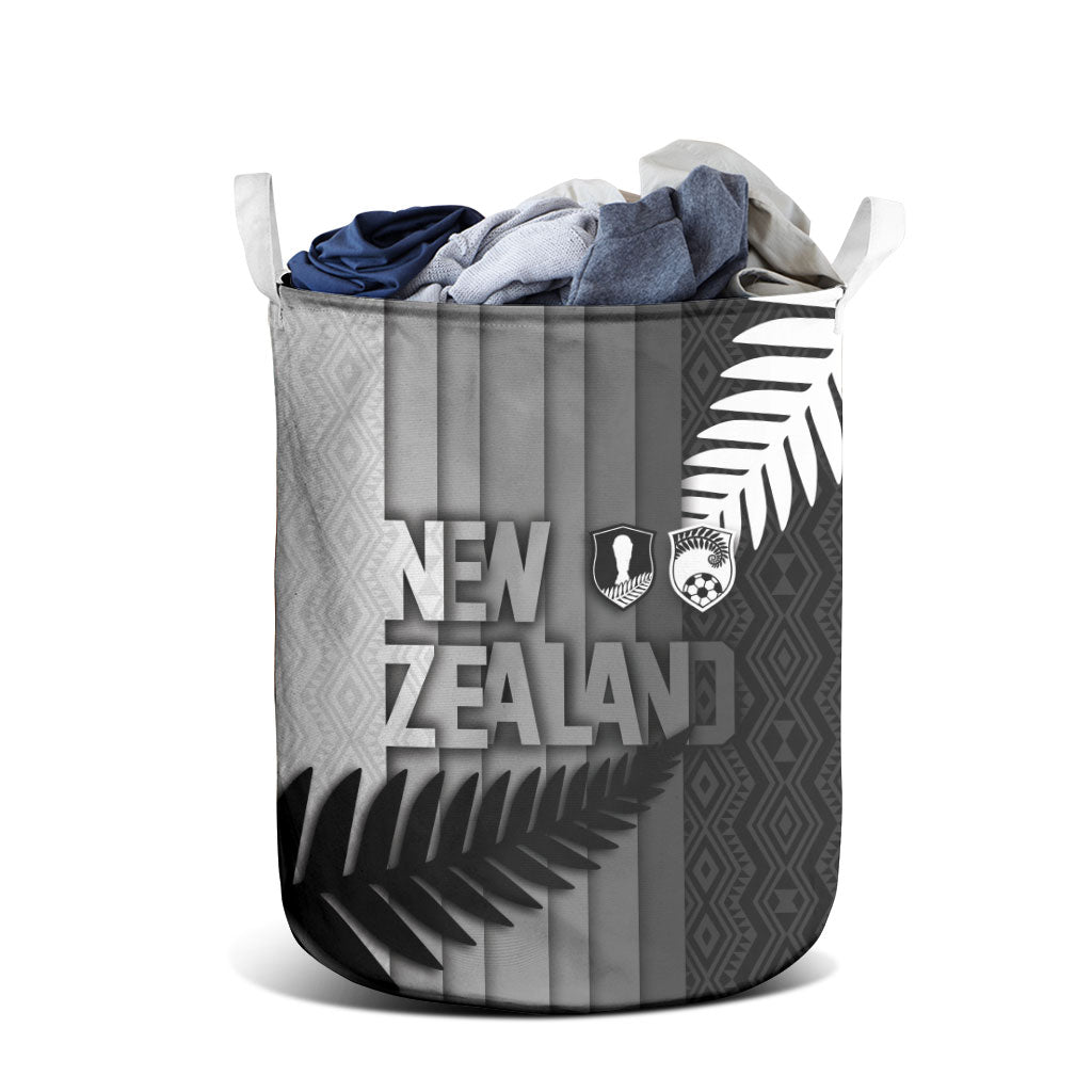 New Zealand Football Laundry Basket Silver Fern Maori Pattern Monochrome