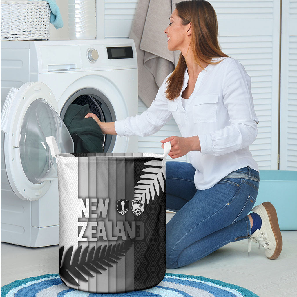 New Zealand Football Laundry Basket Silver Fern Maori Pattern Monochrome