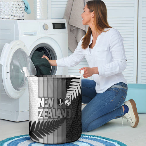 New Zealand Football Laundry Basket Silver Fern Maori Pattern Monochrome