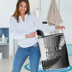 New Zealand Football Laundry Basket Silver Fern Maori Pattern Monochrome