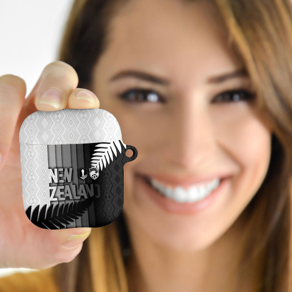 New Zealand Football AirPods Case Silver Fern Maori Pattern Monochrome