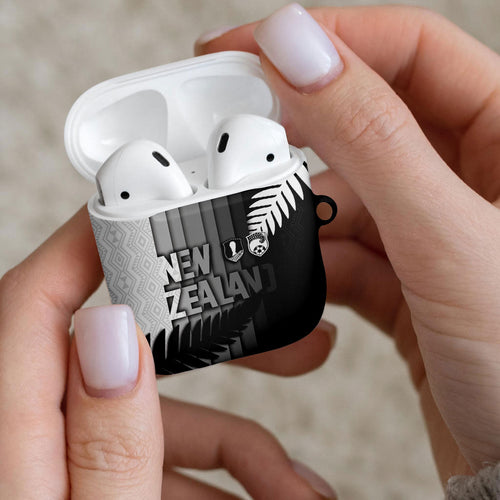 New Zealand Football AirPods Case Silver Fern Maori Pattern Monochrome