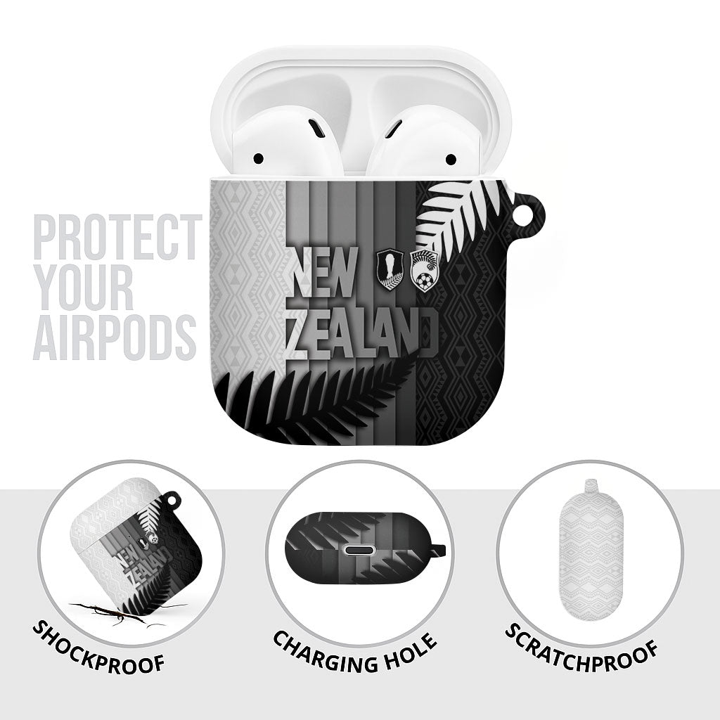 New Zealand Football AirPods Case Silver Fern Maori Pattern Monochrome