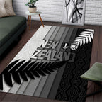 New Zealand Football Area Rug Silver Fern Maori Pattern Monochrome