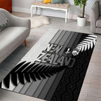 New Zealand Football Area Rug Silver Fern Maori Pattern Monochrome
