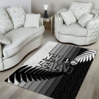 New Zealand Football Area Rug Silver Fern Maori Pattern Monochrome