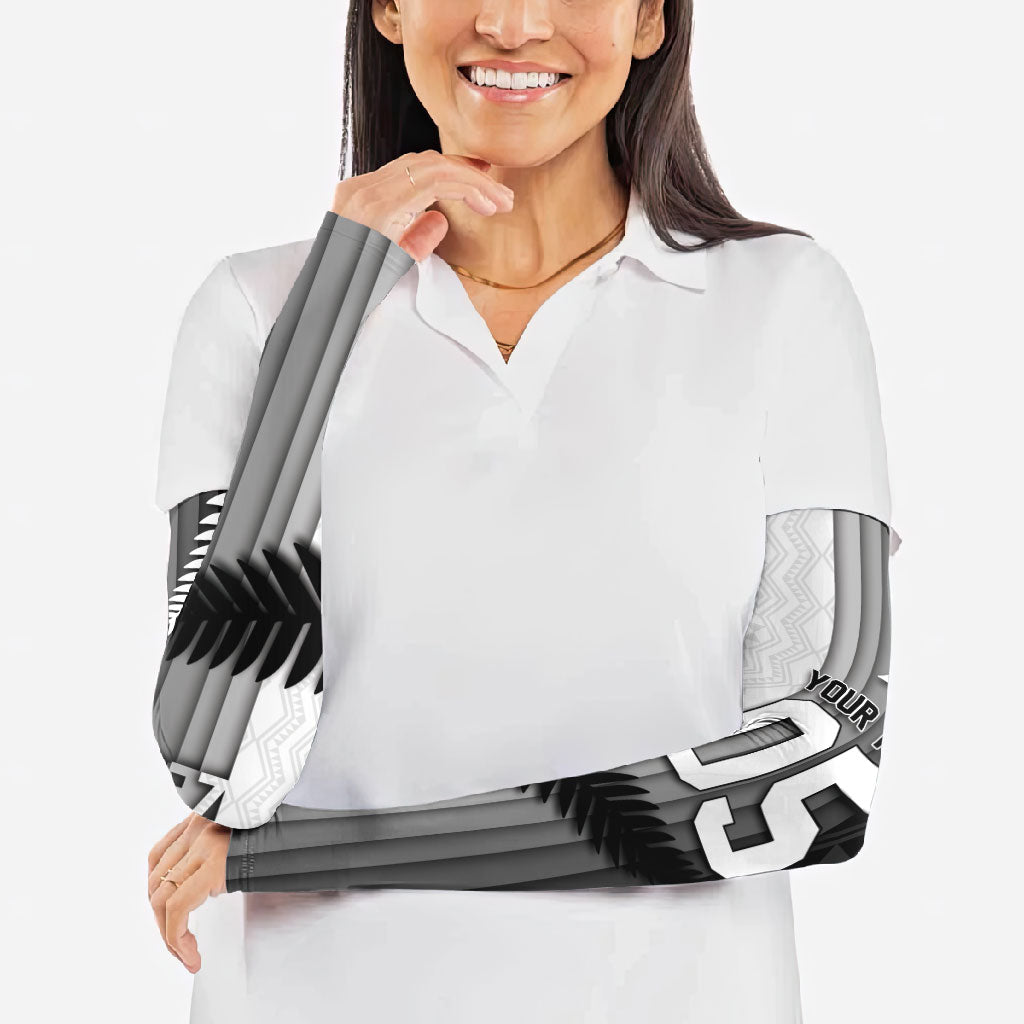 Custom New Zealand Football Arm Sleeves Silver Fern Maori Pattern Monochrome