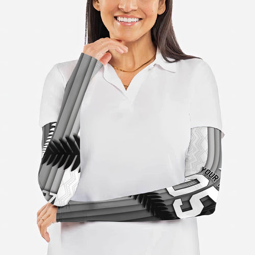 Custom New Zealand Football Arm Sleeves Silver Fern Maori Pattern Monochrome