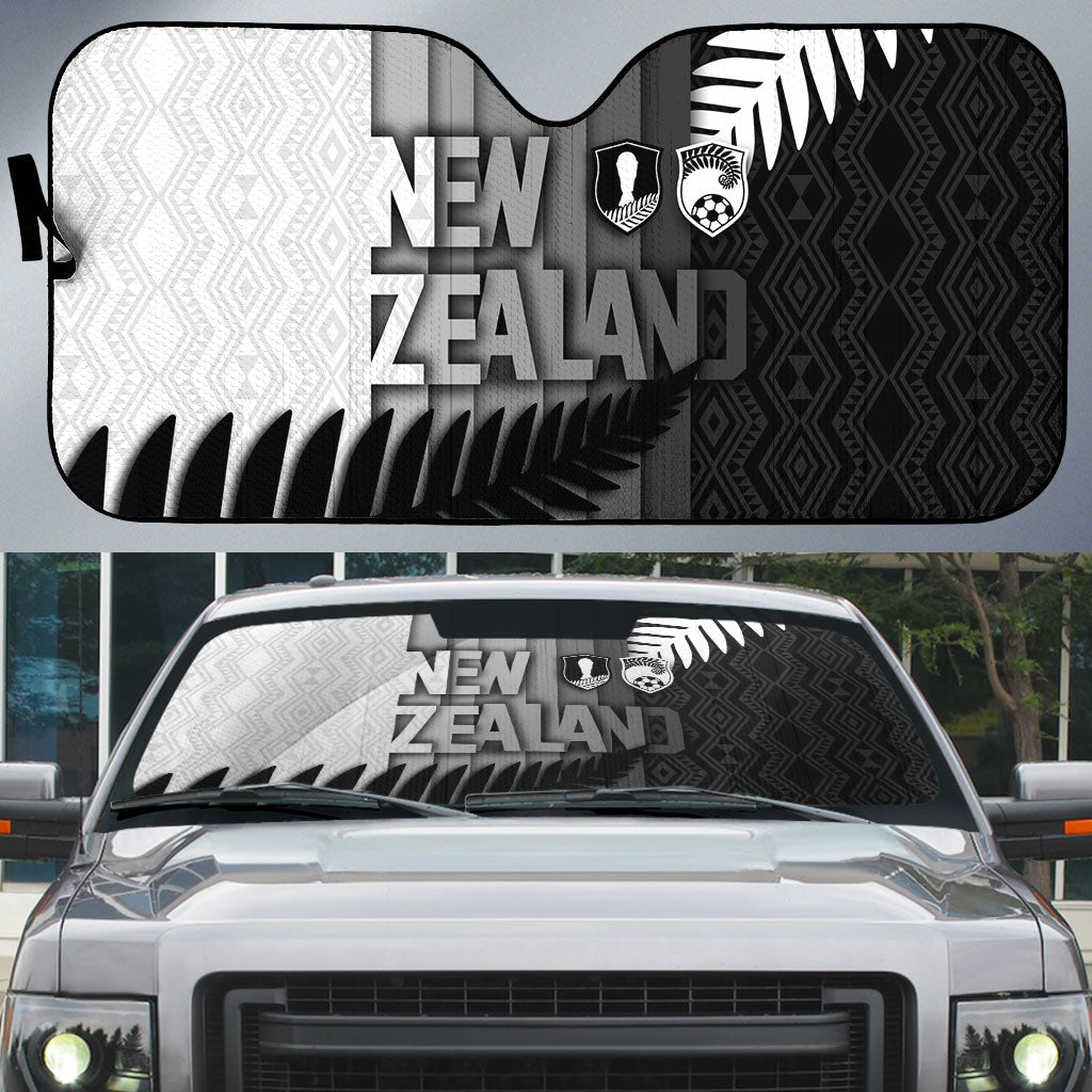 New Zealand Football Auto Sun Shade Silver Fern Maori Pattern Monochrome