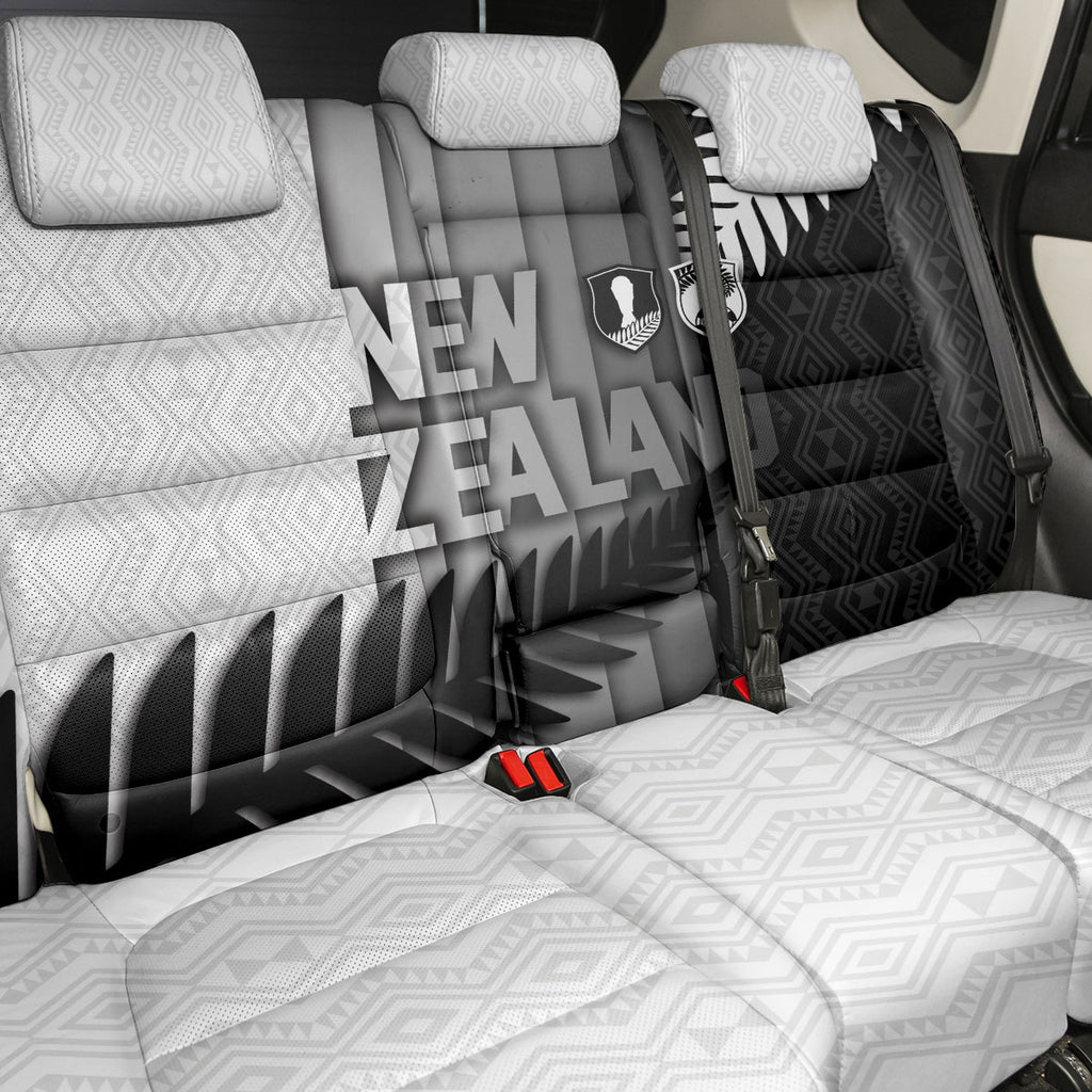 New Zealand Football Back Car Seat Cover Silver Fern Maori Pattern Monochrome