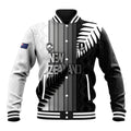 Custom New Zealand Football Baseball Jacket Silver Fern Maori Pattern Monochrome