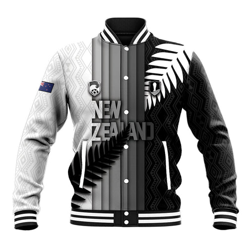 Custom New Zealand Football Baseball Jacket Silver Fern Maori Pattern Monochrome