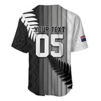 Custom New Zealand Football Baseball Jersey Silver Fern Maori Pattern Monochrome