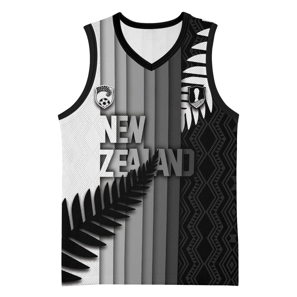 Custom New Zealand Football Basketball Jersey Silver Fern Maori Pattern Monochrome