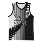 Custom New Zealand Football Basketball Jersey Silver Fern Maori Pattern Monochrome