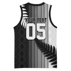 Custom New Zealand Football Basketball Jersey Silver Fern Maori Pattern Monochrome
