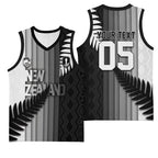 Custom New Zealand Football Basketball Jersey Silver Fern Maori Pattern Monochrome