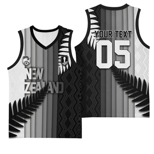 Custom New Zealand Football Basketball Jersey Silver Fern Maori Pattern Monochrome