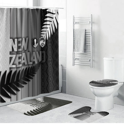 New Zealand Football Bathroom Set Silver Fern Maori Pattern Monochrome