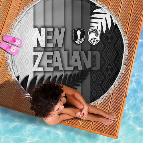 New Zealand Football Beach Blanket Silver Fern Maori Pattern Monochrome
