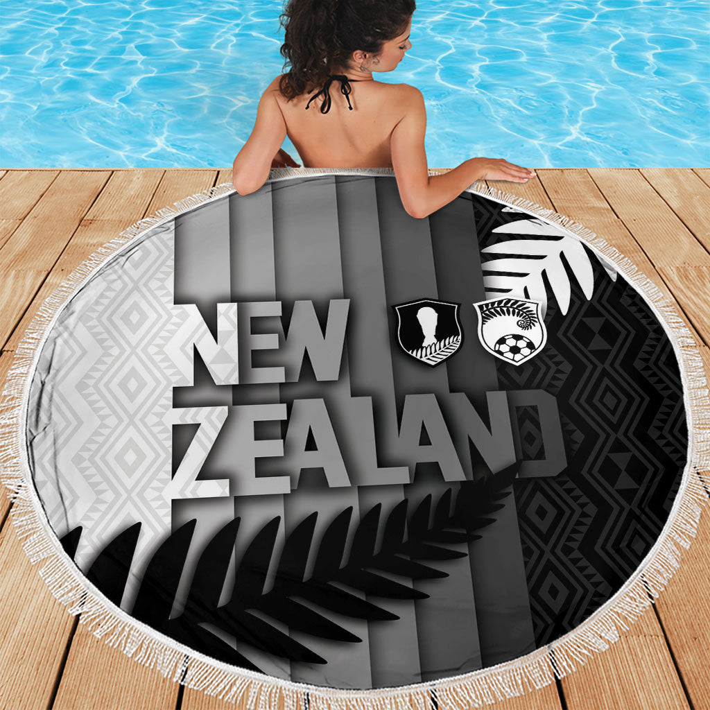 New Zealand Football Beach Blanket Silver Fern Maori Pattern Monochrome