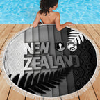 New Zealand Football Beach Blanket Silver Fern Maori Pattern Monochrome