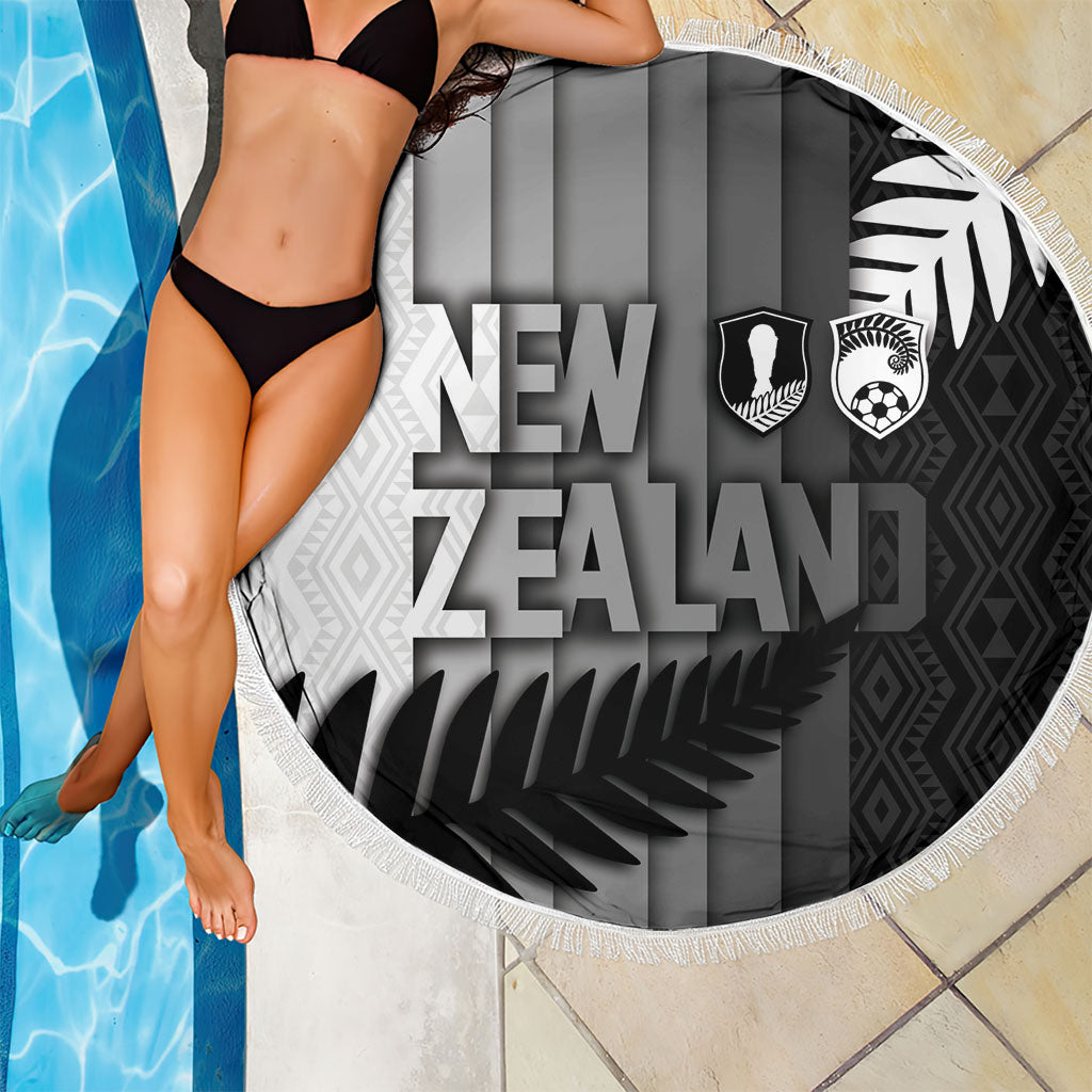 New Zealand Football Beach Blanket Silver Fern Maori Pattern Monochrome