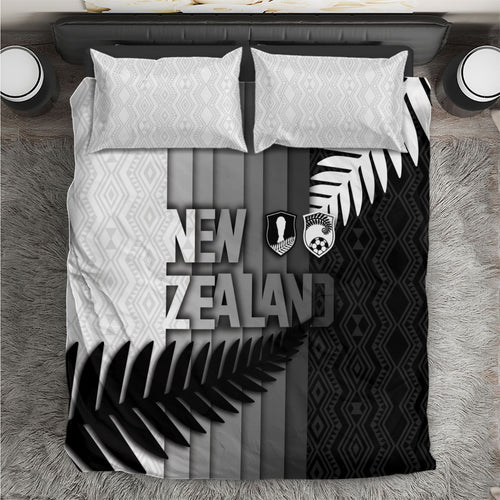 New Zealand Football Bedding Set Silver Fern Maori Pattern Monochrome