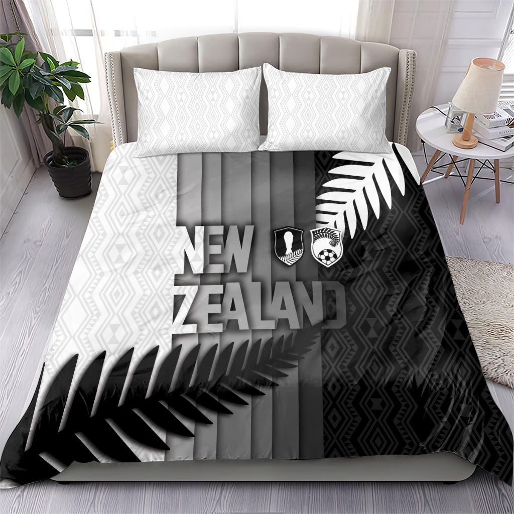 New Zealand Football Bedding Set Silver Fern Maori Pattern Monochrome