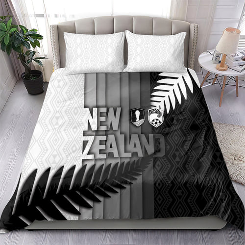 New Zealand Football Bedding Set Silver Fern Maori Pattern Monochrome