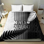 New Zealand Football Bedding Set Silver Fern Maori Pattern Monochrome