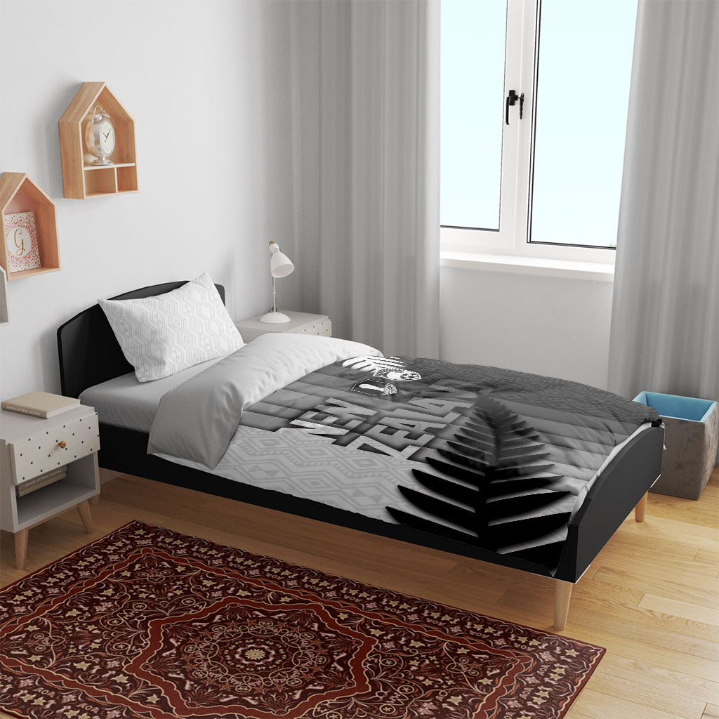 New Zealand Football Bedding Set Silver Fern Maori Pattern Monochrome