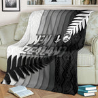 New Zealand Football Blanket Silver Fern Maori Pattern Monochrome