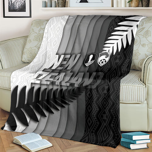 New Zealand Football Blanket Silver Fern Maori Pattern Monochrome