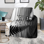 New Zealand Football Blanket Silver Fern Maori Pattern Monochrome