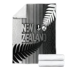 New Zealand Football Blanket Silver Fern Maori Pattern Monochrome