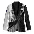 Custom New Zealand Football Blazer Silver Fern Maori Pattern Monochrome