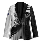 Custom New Zealand Football Blazer Silver Fern Maori Pattern Monochrome