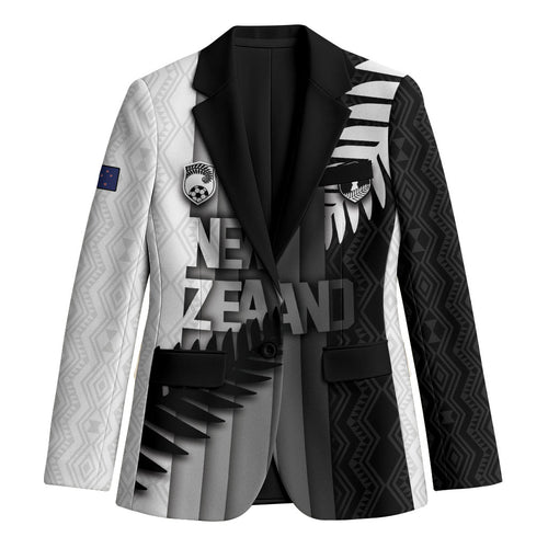 Custom New Zealand Football Blazer Silver Fern Maori Pattern Monochrome