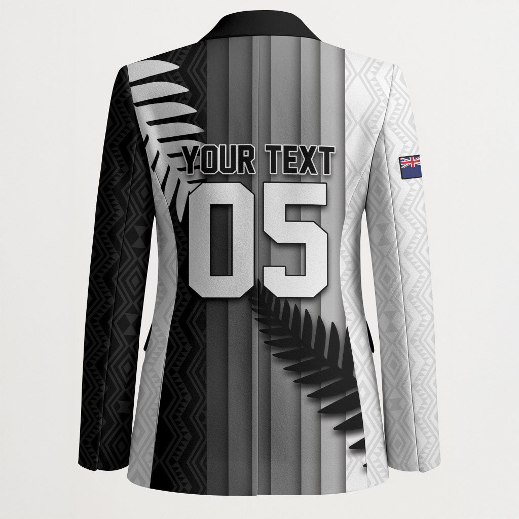 Custom New Zealand Football Blazer Silver Fern Maori Pattern Monochrome