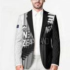 Custom New Zealand Football Blazer Silver Fern Maori Pattern Monochrome