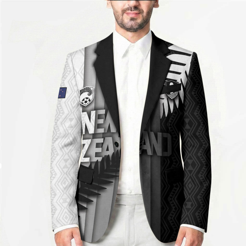 Custom New Zealand Football Blazer Silver Fern Maori Pattern Monochrome