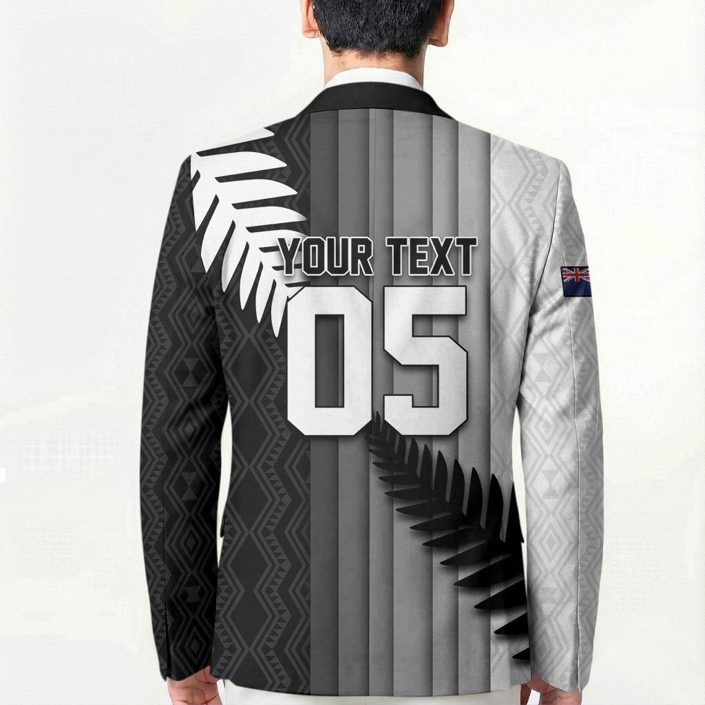 Custom New Zealand Football Blazer Silver Fern Maori Pattern Monochrome