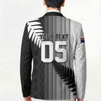 Custom New Zealand Football Blazer Silver Fern Maori Pattern Monochrome