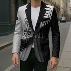 Custom New Zealand Football Blazer Silver Fern Maori Pattern Monochrome