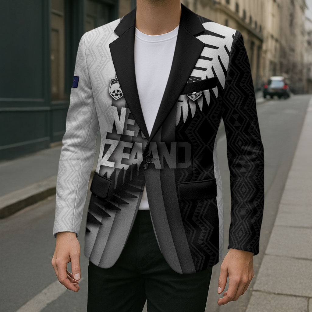 Custom New Zealand Football Blazer Silver Fern Maori Pattern Monochrome